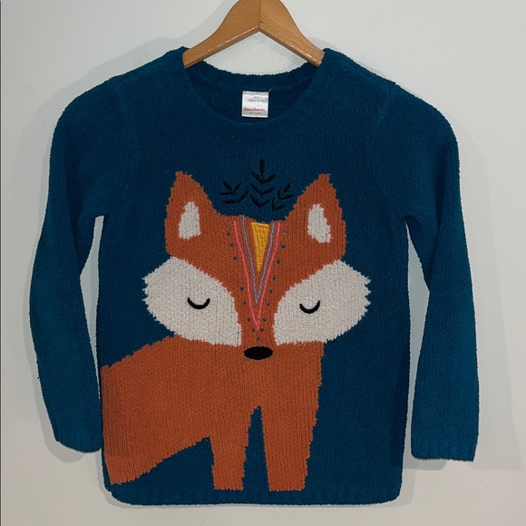 HANNA ANDERSSON Critter Marshmellow Fox Knit Crewneck Sweater Girls 10 EUC - Picture 1 of 6